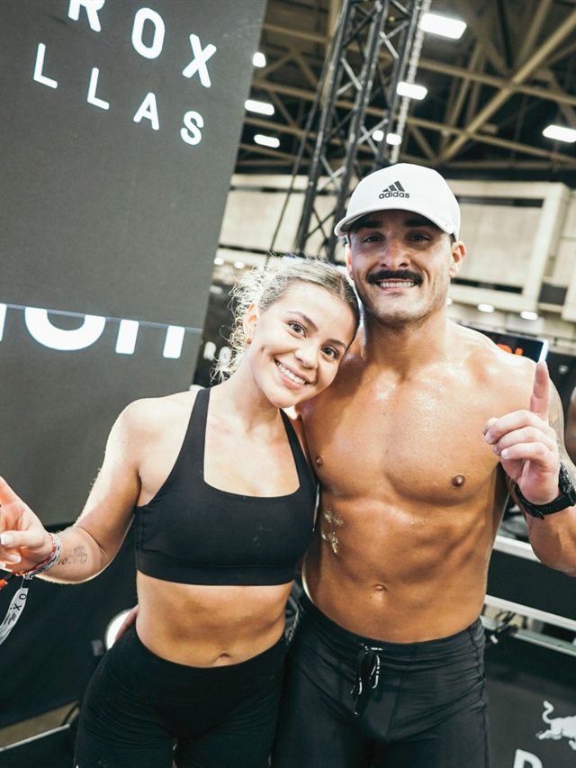 Hunter and Natalia celebrating after finishing Hyrox Dallas